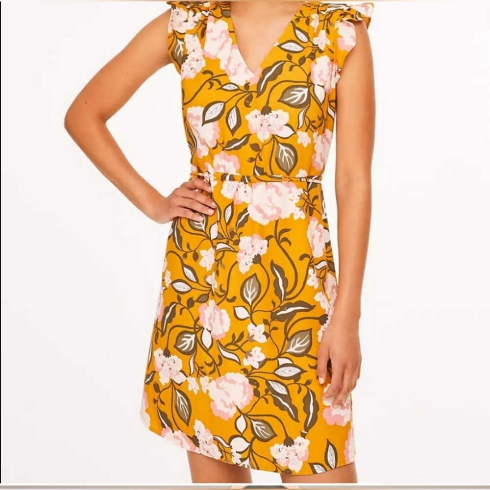 Loft Floral Flutter Sleeve Tie Waist Dress Size Xl